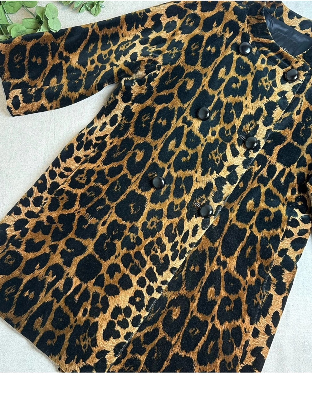 Talbots Velvet Leopard Coat Double Breasted 3/4 Sleeves Modern Chic